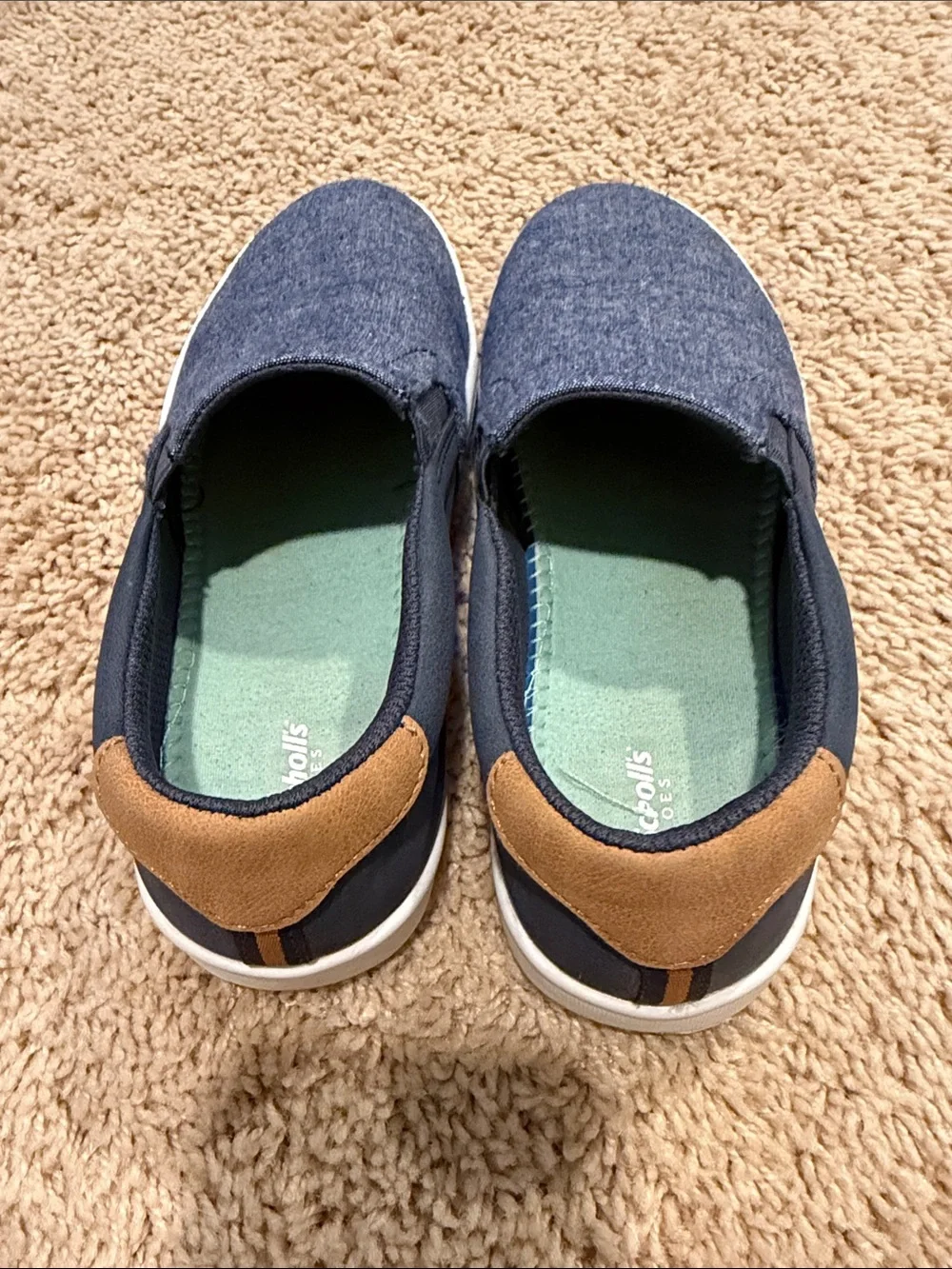 Dr. Scholl's Navy Slip-On Kids Dress Shoes with Tan Heel Tab
